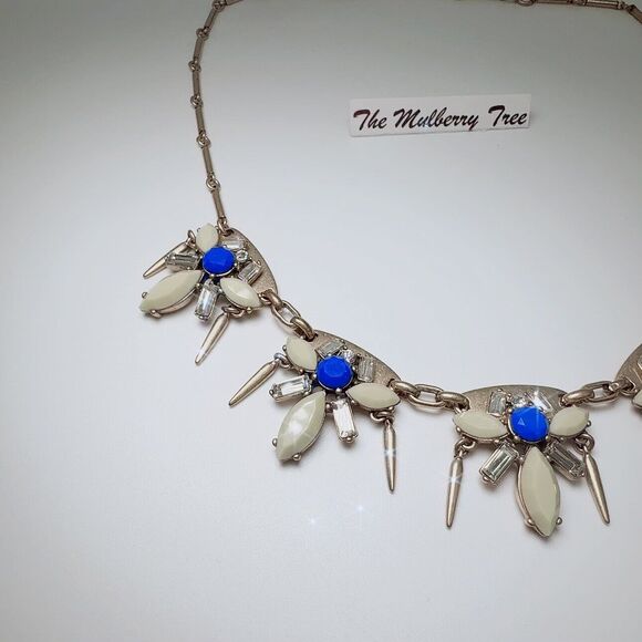J.Crew Statement Rhinestone Necklace NWT GR7135 Blue Clear Gold Base - Picture 4 of 12